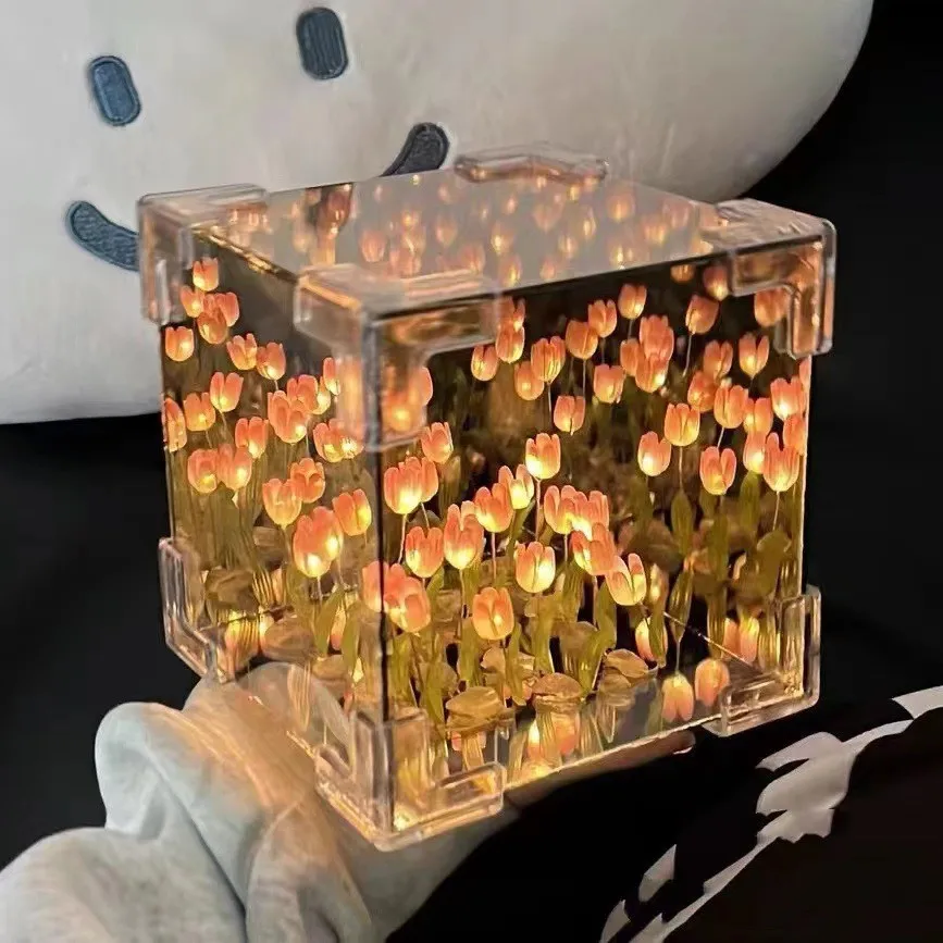

Blossom Box, Tulips Luminous Garden Handmade DIY Magic Cube Tulips Flower Night Light Tulips Mirror Lamp Creative Gifts sourcing