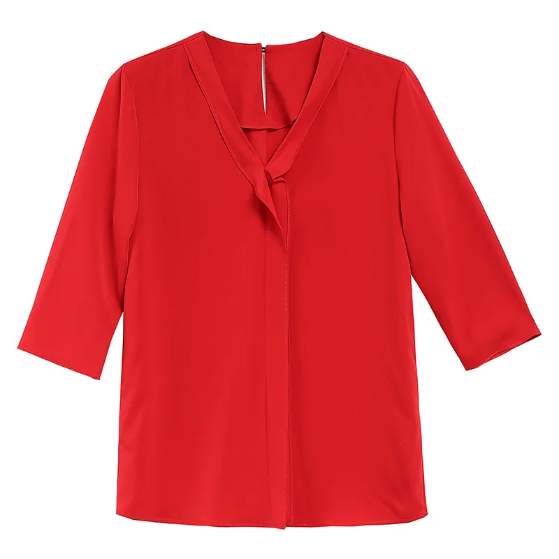 Chemise à manches mi-longues en mousseline de soie fine polyvalente pour femmes, haut décontracté à col en V, édition coréenne, mode féminine, nouveau, été