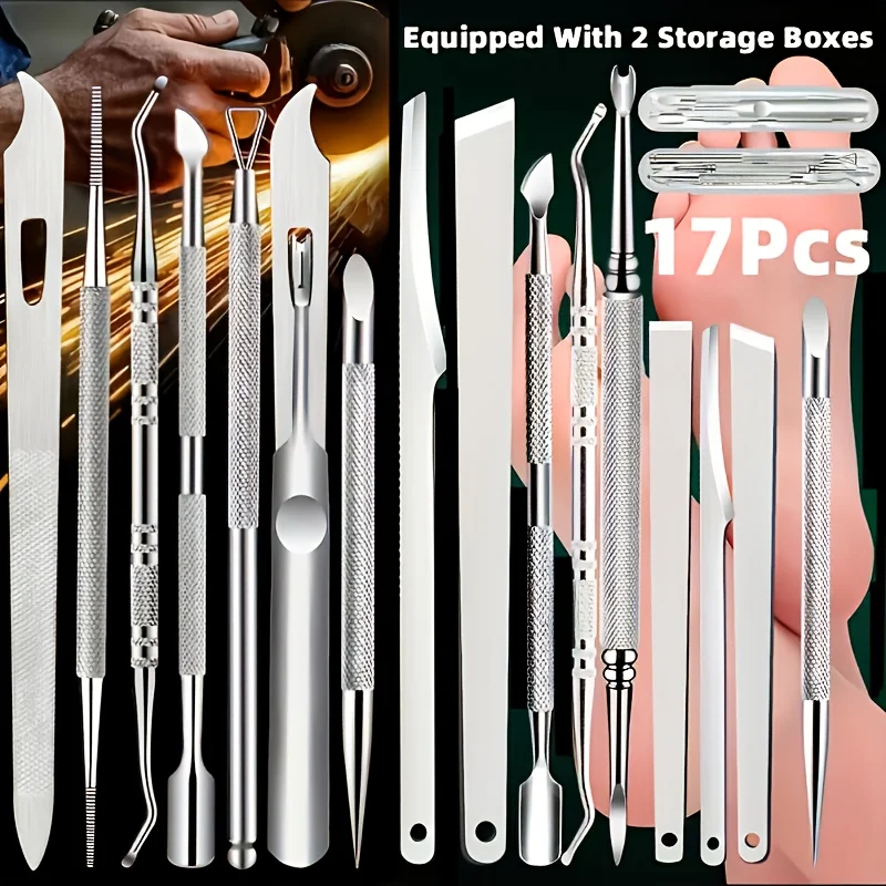 17pcs Complete Foot Care Set Soft Foot Care Series with Grinders & Scrapers for Smooth,Silky Feet | Portable Storage Box