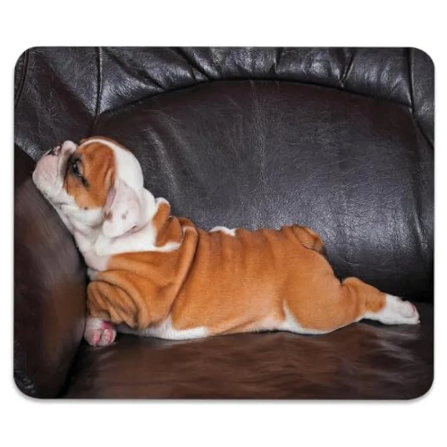 English Bulldog Anti-Slip Gaming and Office Mouse Pad with Stitched Edges 9.5 x 7.9 Inch, Puppy Resting on a Sofa Funny Animal