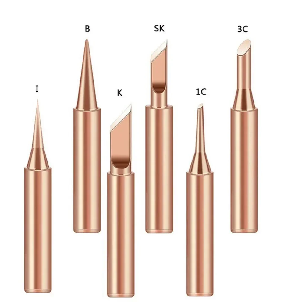 6Pcs Pure Copper Soldering Iron Tips 900M-T Welding Tool For 936 Rework Station I+B+K+SK+1C+3C Copper Solder Tip