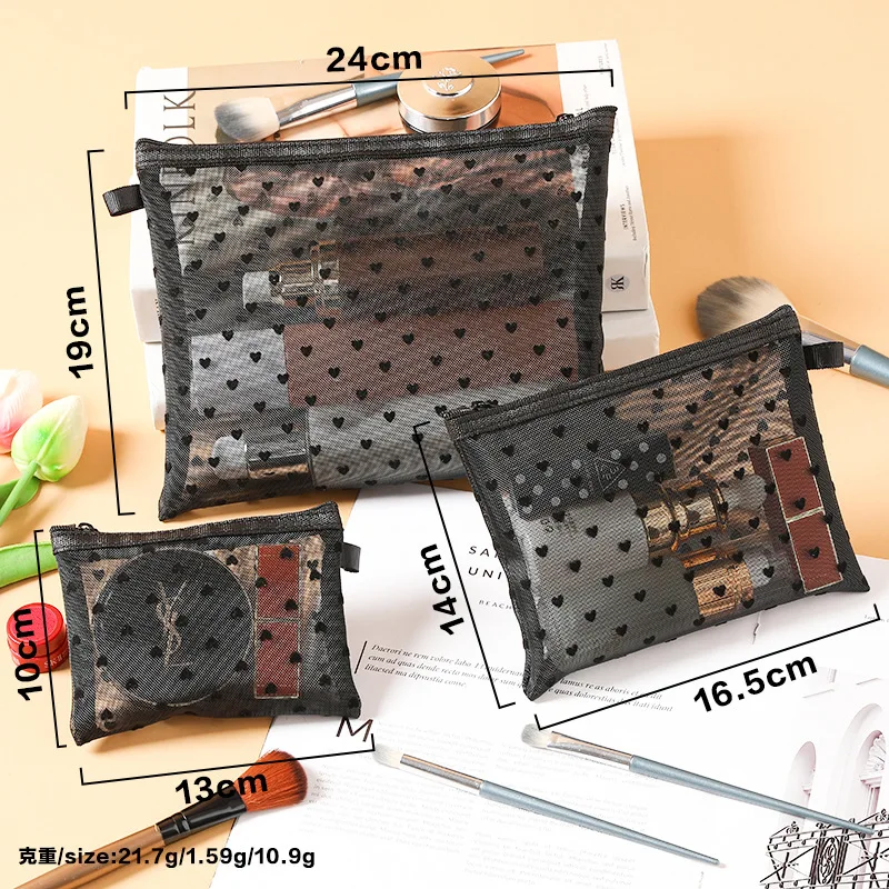 3Pcs Hot Mini Transparent Heart Makeup Bag Women Portable Lipsticks Cosmetic Storage Pouch Ins Clear Ctue Small Make Up Bag