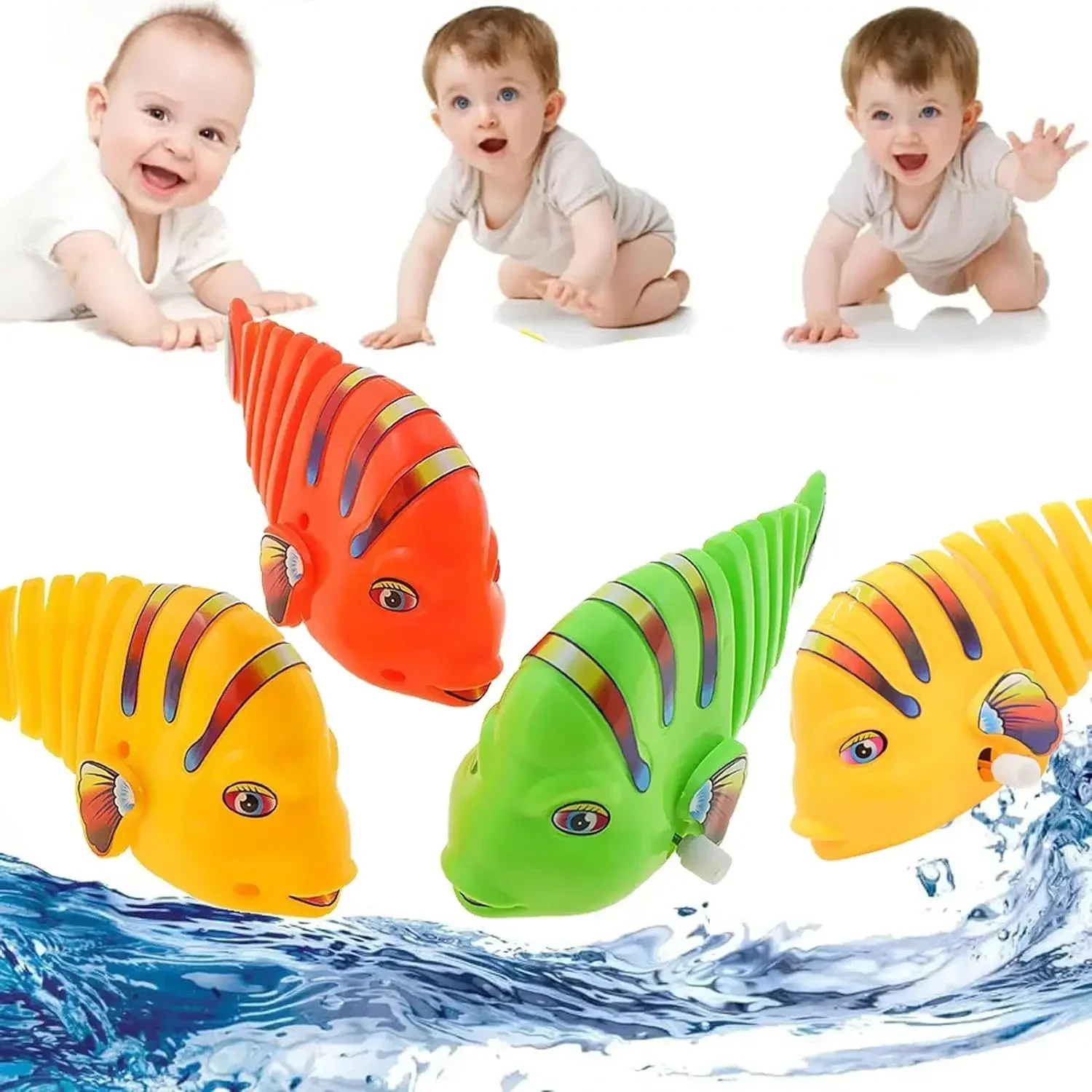 3pc Wind up Toys, Plastic Wind-Up Wiggle Fish Toys, 360°Rotating Clockwork Swinging Cartoon Fish Interactive Toy for Baby Kids