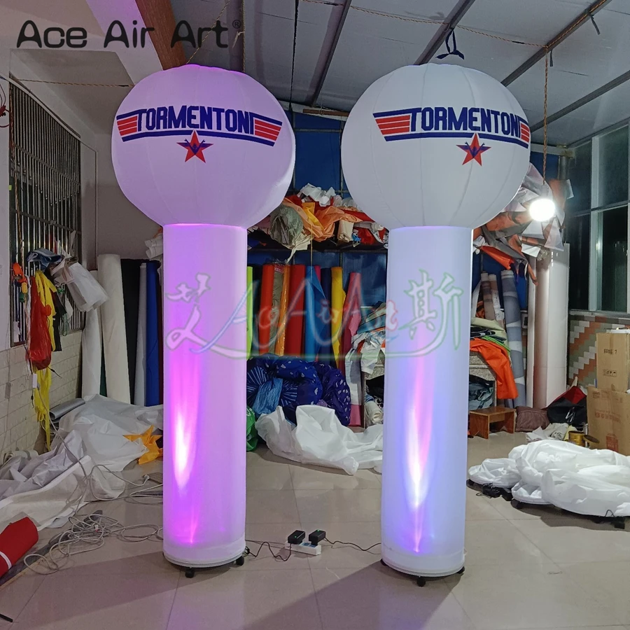 Columna inflable LED de 2 piezas y 2,4 m H, tubo con una bola en la parte superior para decoración de fiesta de boda