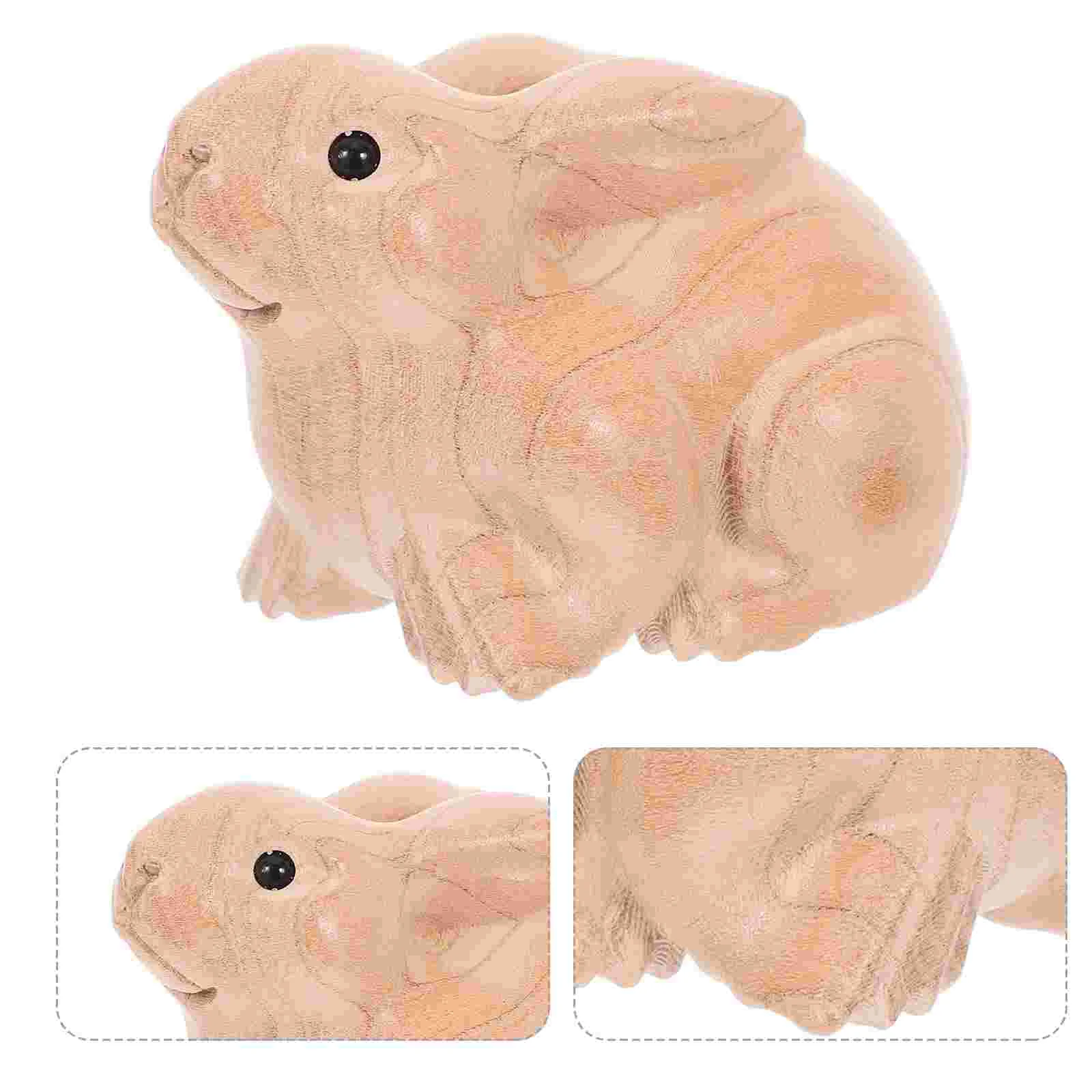 

Easter Bunny Ornaments Mascot Figurine Decorations Indoor Animal Wood Carving for Home