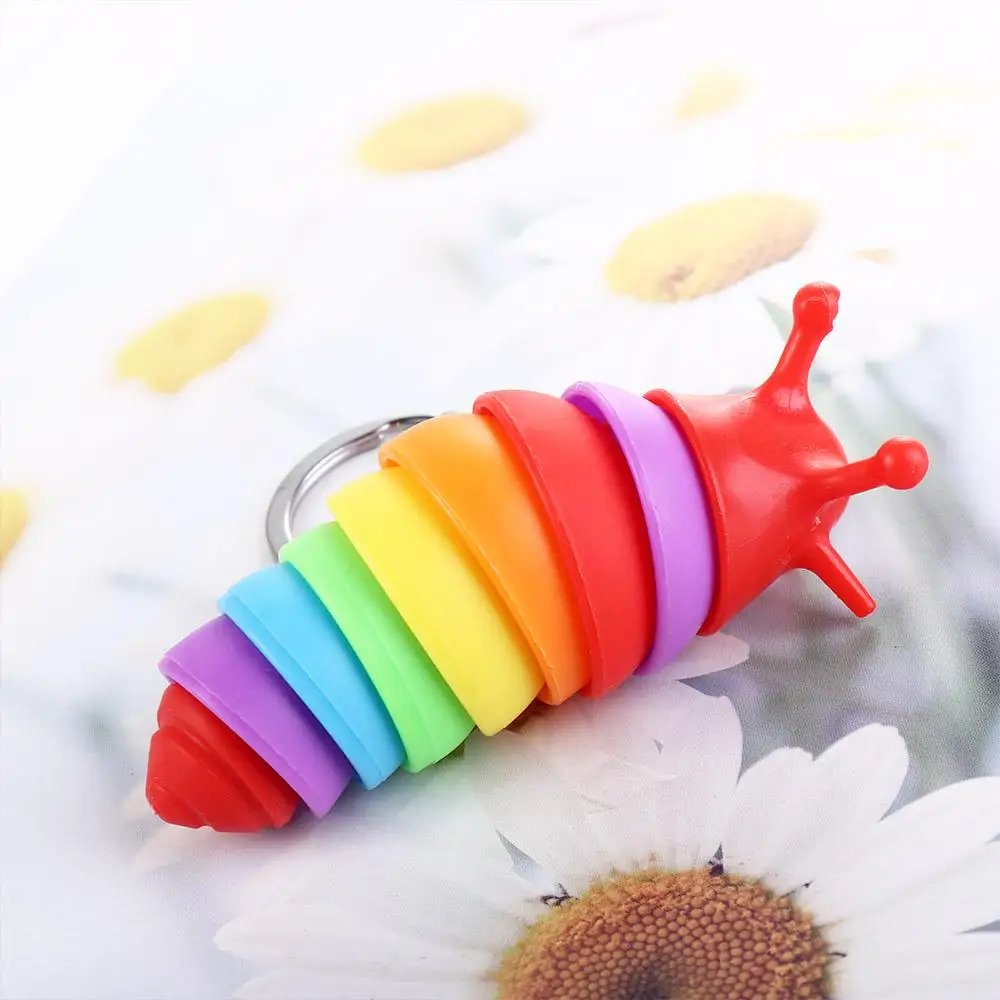 Finger Slug Snail Caterpillar Key Chain Anti-Anxiety keyrings Squeeze Sensory Toys Bag Pendant