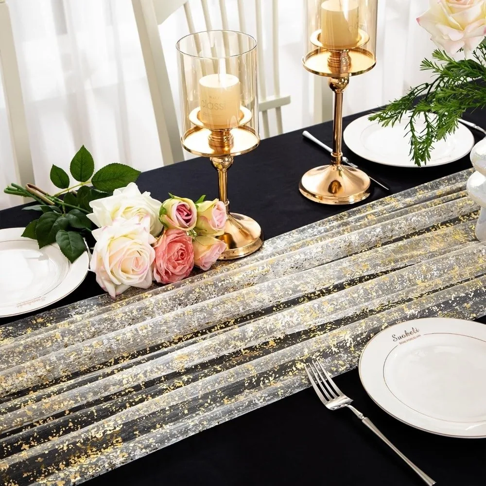 Decorative Metallic Foil Table Runner Sheer Soft Sequin Glitter Table Runner Tulle Table Runner Wedding Decor