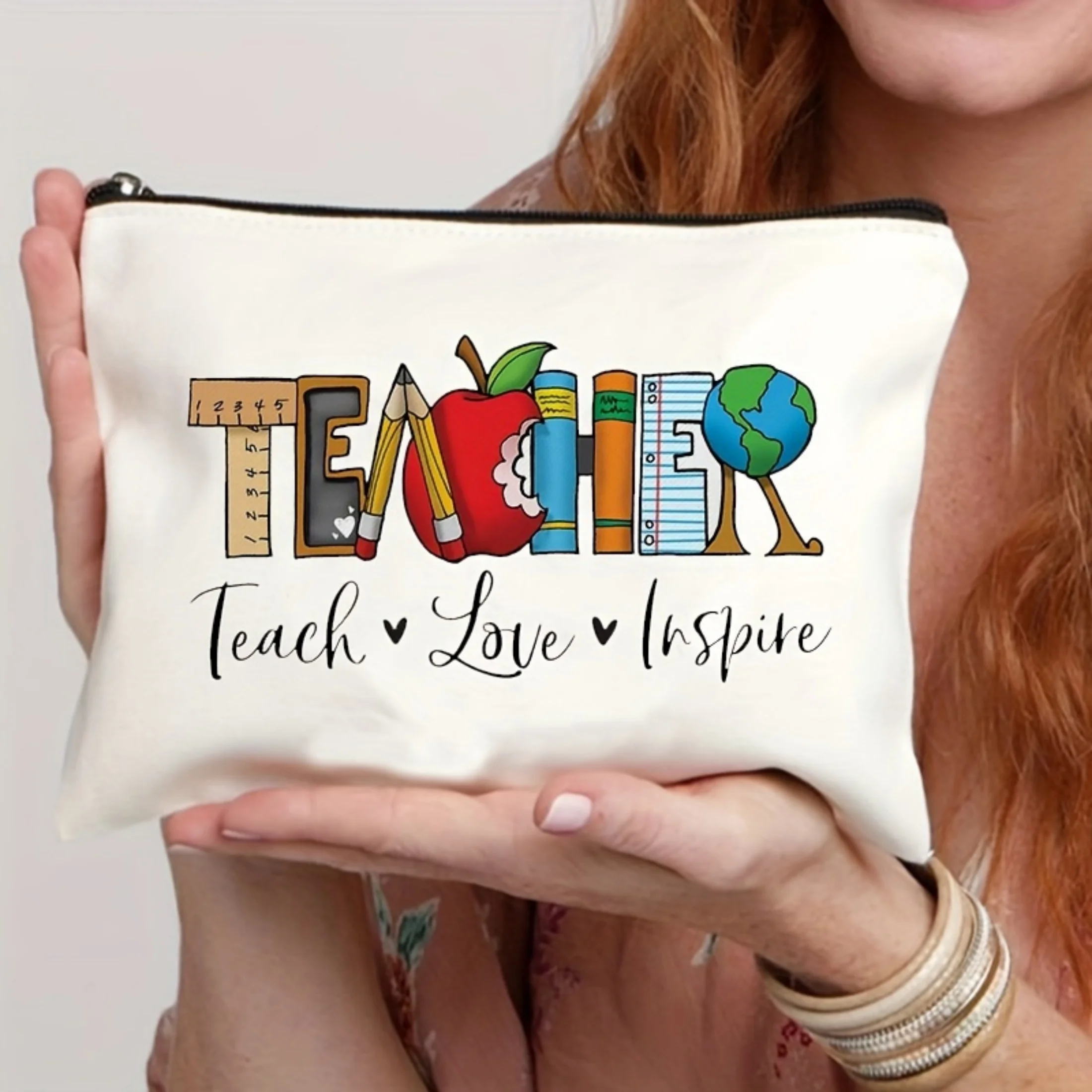 Teacher Series Cosmetic Bag Pen Case Storage Bags Handbag Coin Purse Gift Bag Shopping Bag Cloth Travel Storage Zipper 2