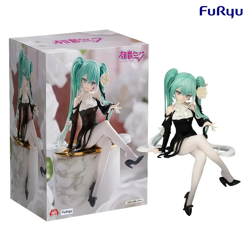 100-オリジナル-furyu-ヌードルストッパー初音ミク繊細な黒いドレスアニメグッズフィギュアデスクトップ家の装飾ギフト在庫あり