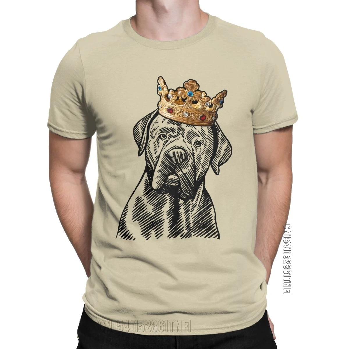 Awesome Cane Corso Dog Wearing Crown T-Shirts For Men Round Neck Pure Cotton T Shirt Mastiff Classic Tees Summer Clothes