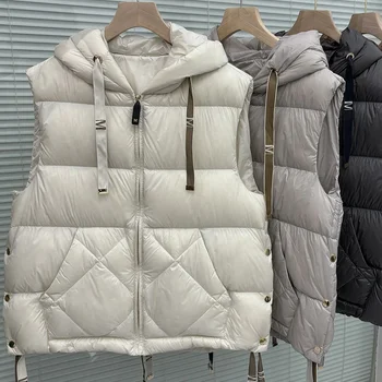 Schinteon المرأة 90% الأبيض بطة أسفل سترة مع غطاء محرك السيا...