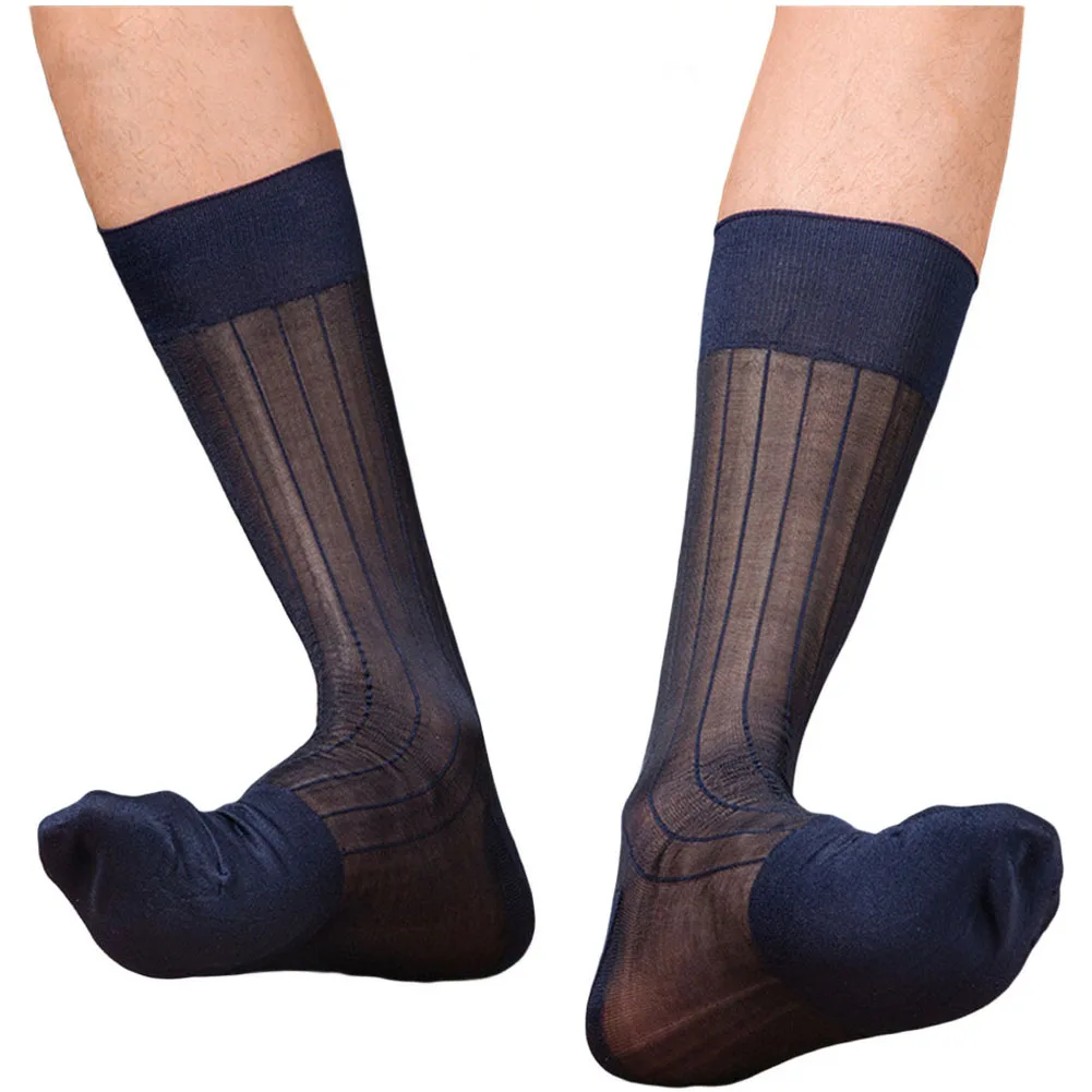 

Повседневные полосатые носки для мужчин, эластичные ультратонкие бесшовные чулки, формальные носки средней длины для мужчин