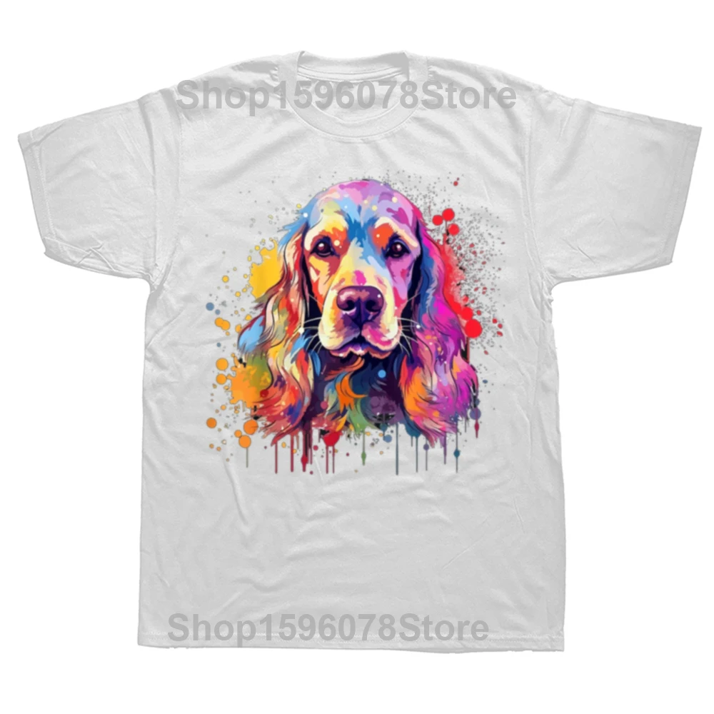 Colorful Splash Art Cocker Spaniel Dog T Shirt Graphic T Shirts Men Clothing Tee Tops Round Neck Short-Sleeve Tshirt Camisetas