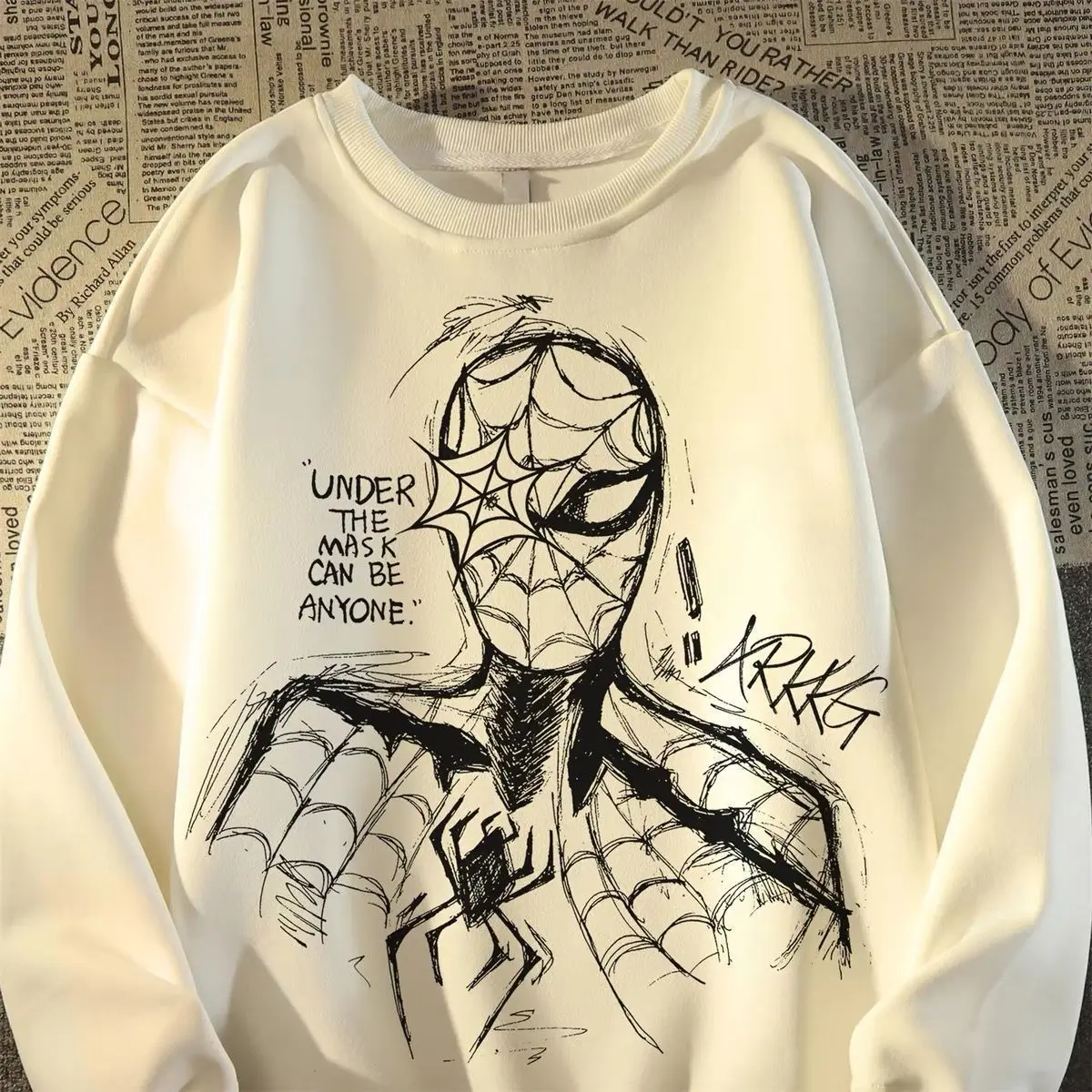 Sudadera con cuello redondo y estampado de Spiderman de Marvel, top de algodón puro para hombres y mujeres, regalo creativo suelto de películas periféricas de Los Vengadores