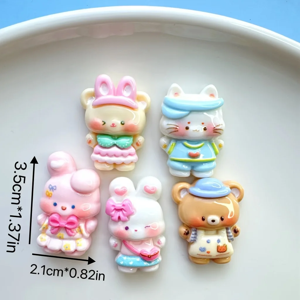 5pcs Adorable Rabbit & Bear Magnets - Colorful Plastic Refrigerator Decor, Perfect for Kitchen, Office, and Home