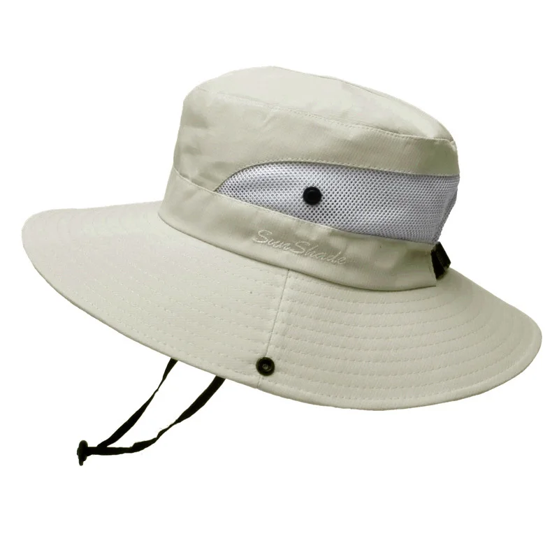 Parent Child Summer Foldable Wide Brim Travel Beach Mesh Sunscreen Fishing Cap Men Women Sun Exposed Ponytail Fisherman Hat V14