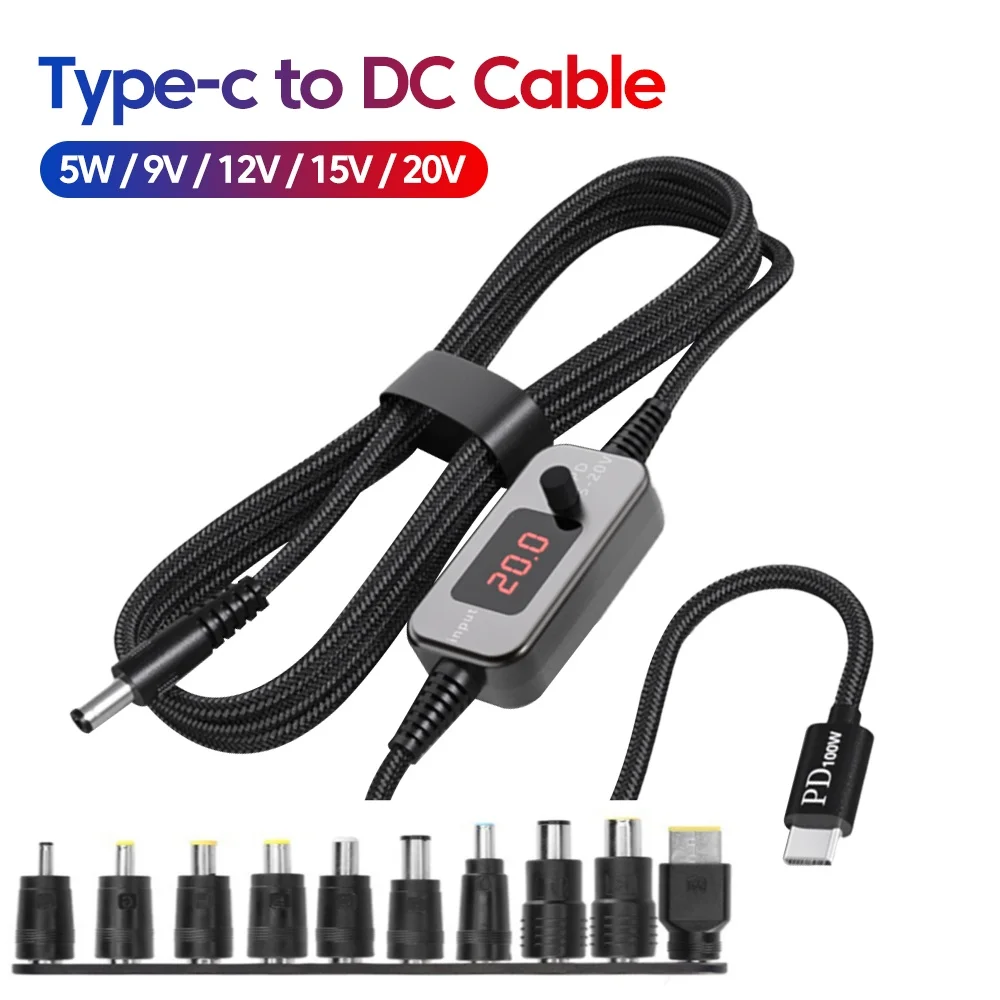 

Кабель повышения мощности USB C к постоянному току, 100 Вт, тип C к постоянному току, можно регулировать, повышающий модуль 5 В-20 В, адаптер кабеля для быстрой зарядки