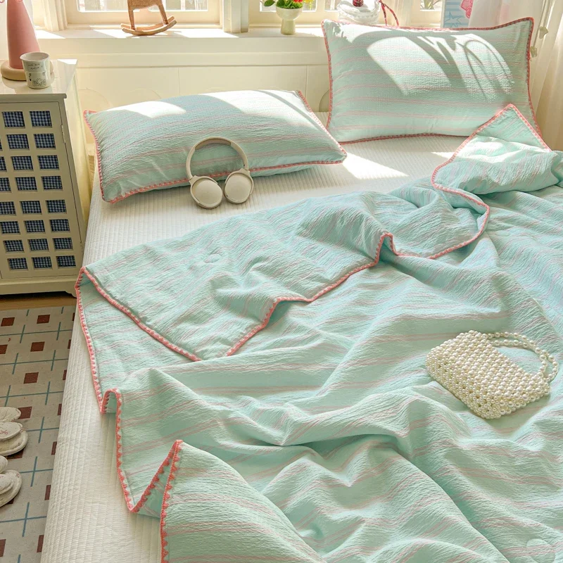1pc Fresh Style Summer Duvet Single/Queen Size Embroidered Air Condition Quilt Soft Striped Printed 여름이불 Edredones Para Cama