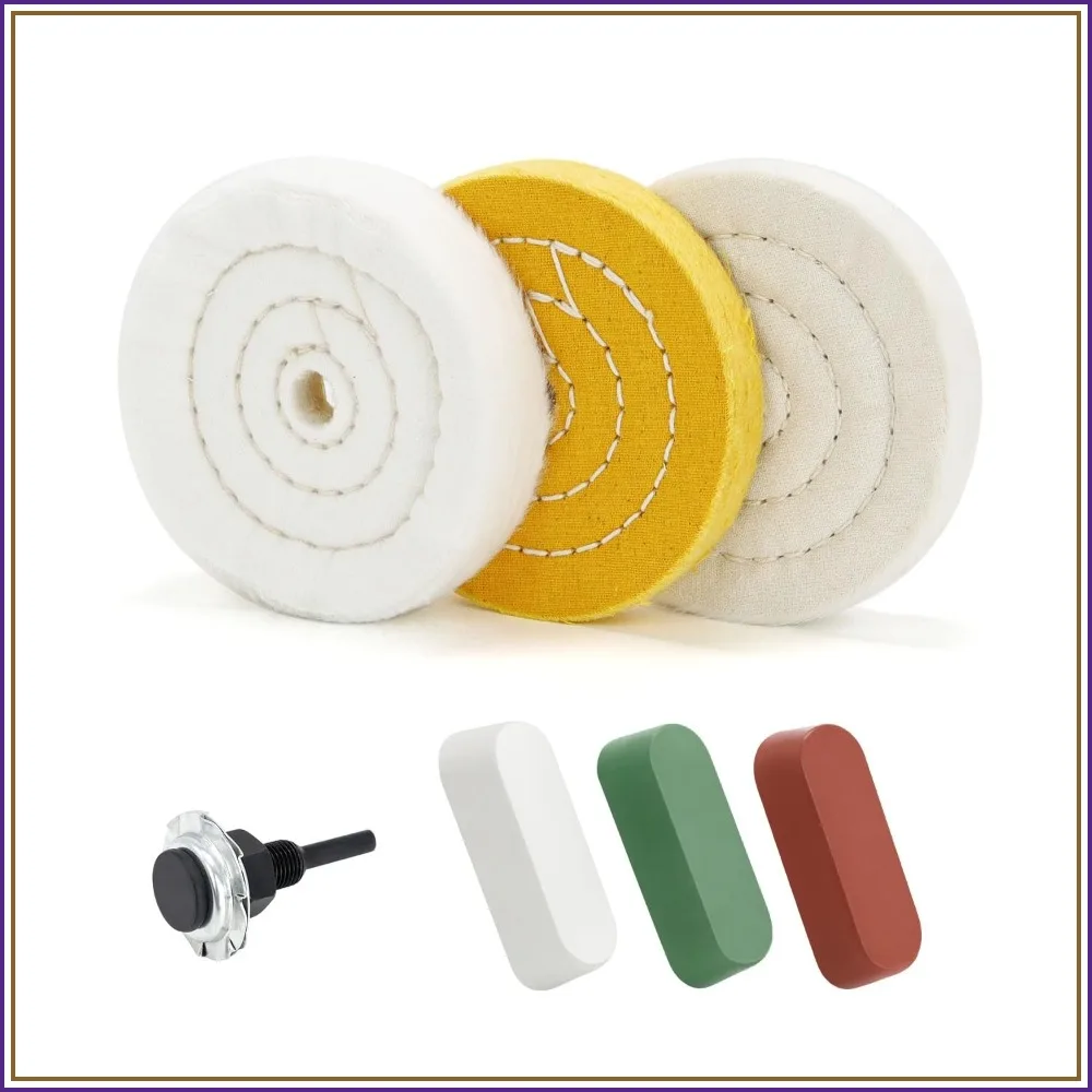 

4" Buffing & Polishing Wheel Set with 1/4" Shank for Drill, 3 Wheels + 3 Compounds, 7.4oz