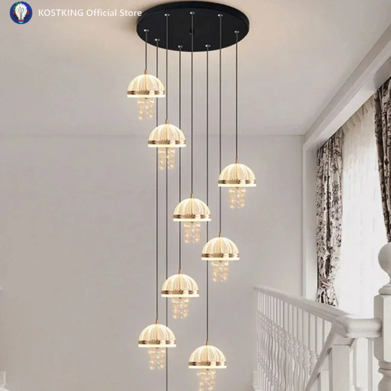Customizable Modern Luxury Jellyfish Led Pendant Lights Staircase Chandelier for Duplex Villa Loft High Living Room