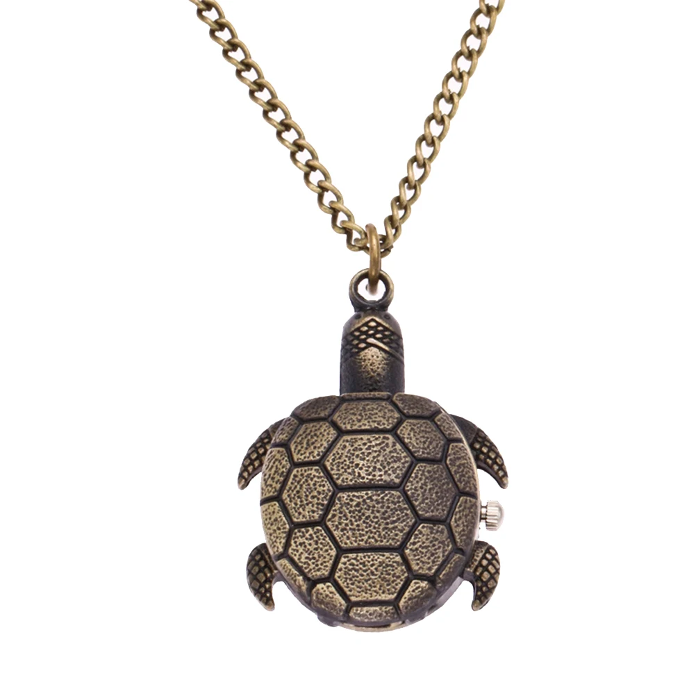 

Turtle Quartz Watches Women Alloy Pocket Pendant Vintage Coffee with Chain Child