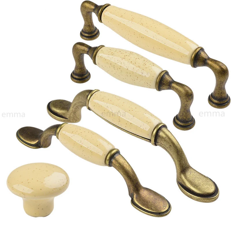 Oats Color Ceramic Handles Retro Classic Cabinet Door Handles Drawer Knob Shoe TV Wardrobe Cupboard Furniture Pulls For Home Diy