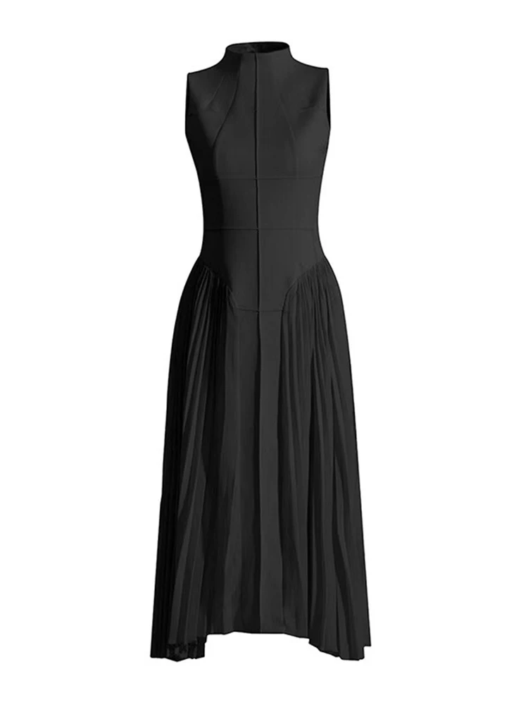 ノースリーブドレス女性のためのプリーツカジュアルドレスコルセットウエストエレガントなファッションレディースサマードレス卸売ドロップシッピング