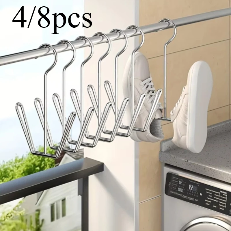 4/8Pcs Stainless Steel Shoe Storage Hooks - Heavy Duty Waterproof Multi-Purpose Organizer for Shoes, Coats, Hats & Slippers