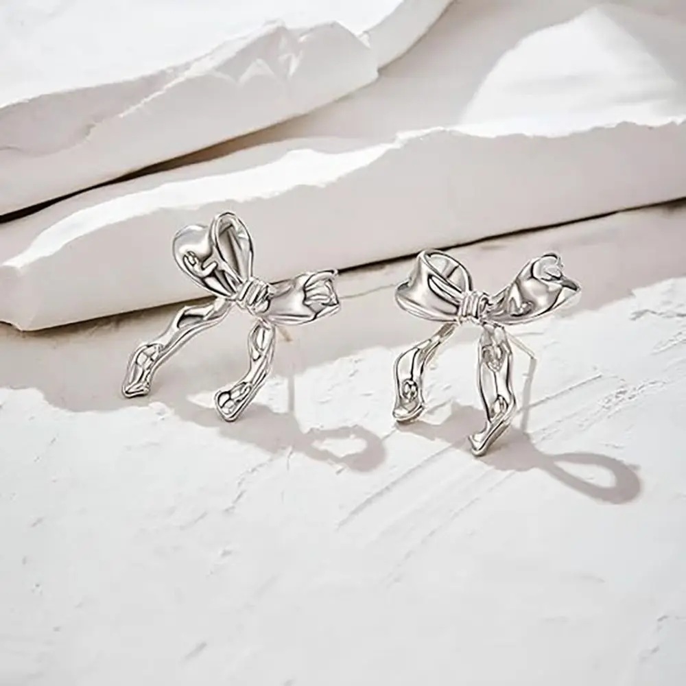Fashion Alloy Bow Earrings Lightweight Eardrop Ribbon Stud Earrings Hypoallergenic Ear Stud Woman Girls