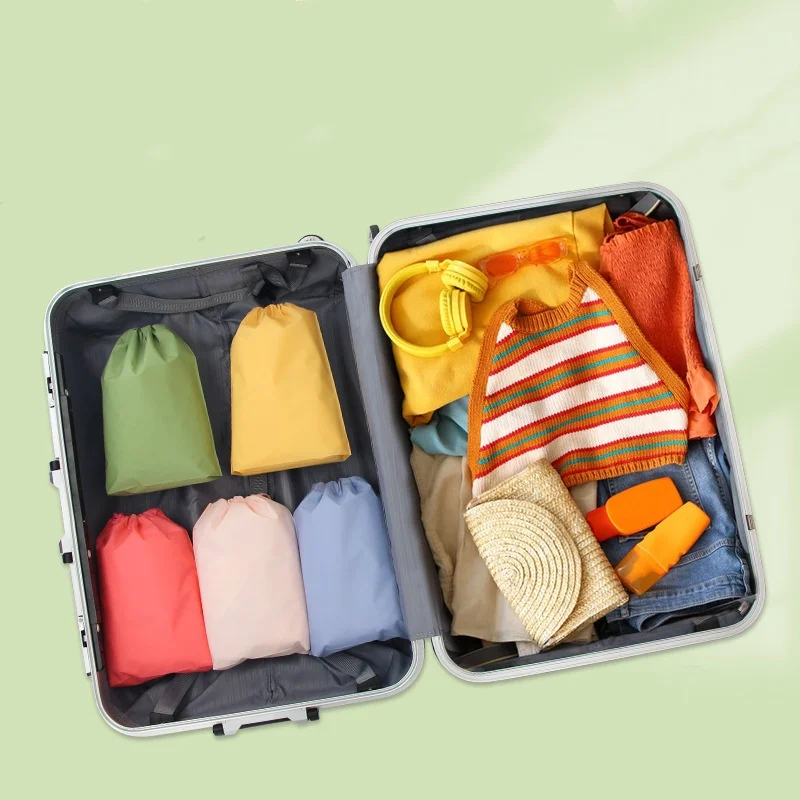 10 ชิ้นกระเป๋าเดินทางรองเท้า Drawstring กระเป๋าเก็บเสื้อผ้าที่มีสีสัน Drawstring Storage