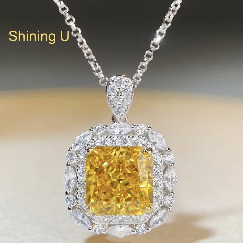 

Сияющий U S925, серебро, синий, желтый, 5 карат, высокоуглеродистые драгоценные камни с бриллиантами, комплект ювелирных изделий, ожерелье для женщин, ювелирные изделия, лето