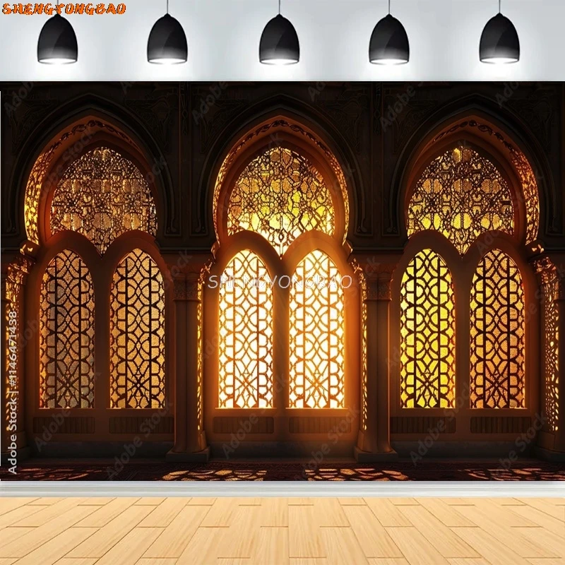 Готическое окно, закат, собор, архитектура, интерьерная фотография, фоны, марокко, арабский дворец, Рамадан, фотофон ZY-01