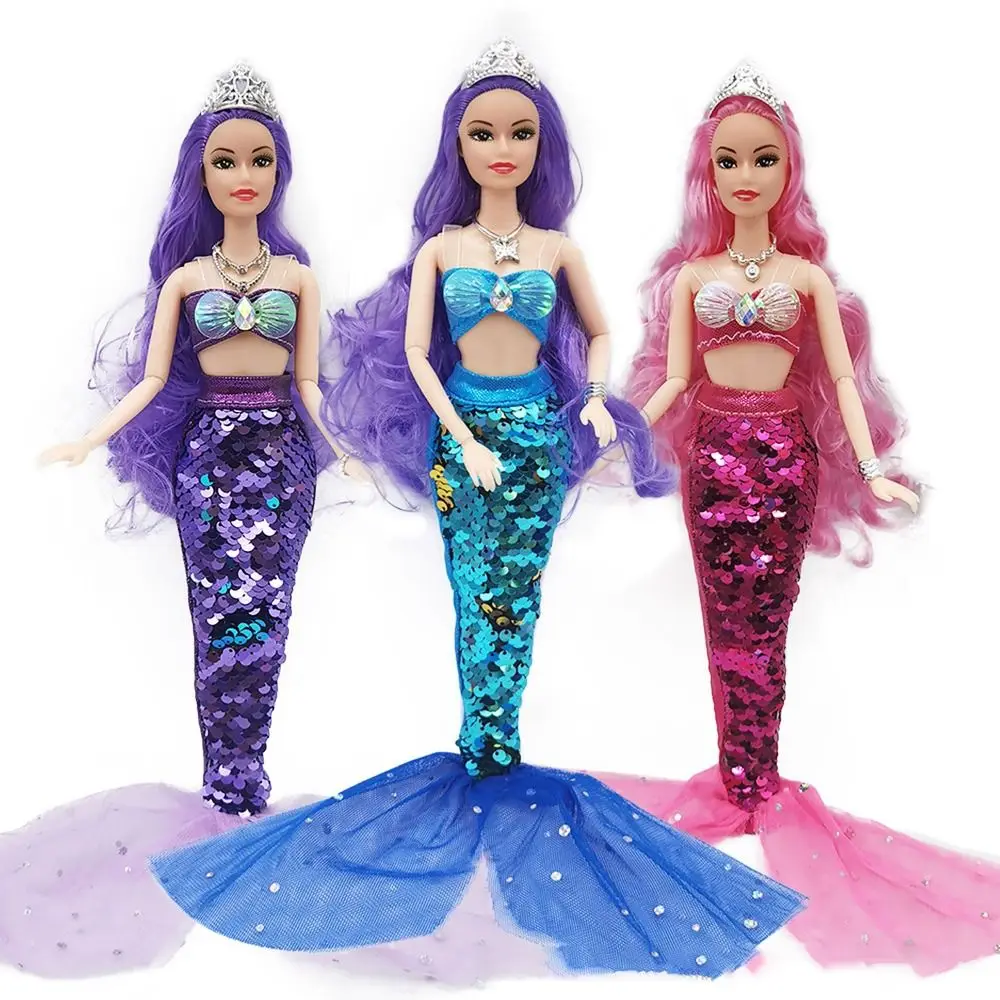 Multi Joints 11 Inch Mermaid Doll Full Set 11 Inch Movable Mermaid Princess with Sequin Fish Tail Skirt Dress Up Girl Gift Toys