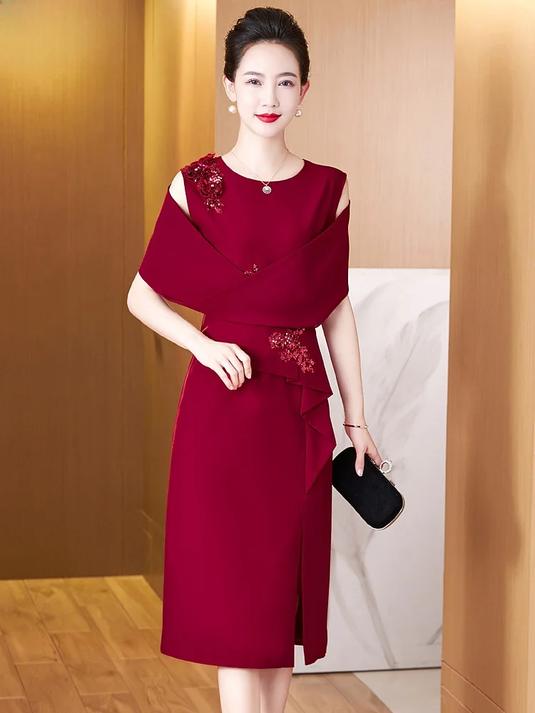 

Элегантное вечернее платье средней длины цвета красного вина, новое, для молодых мам, свадебное, высококачественное цельное платье для женщин