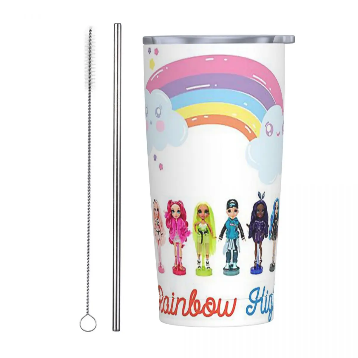 Rainbow High Dolls Characters 1 Stainless Steel Tumbler Vacuum Insulated Mugs Thermal Cold Bottle Straws With Lid 20oz