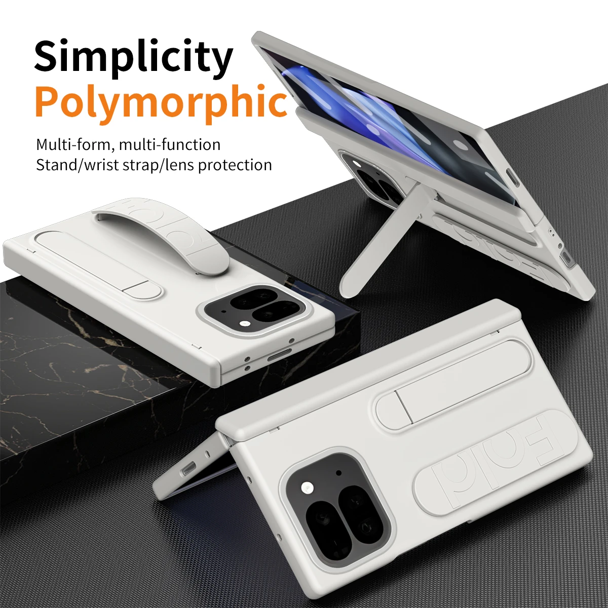 Obrotowy uchwyt 180° do Google Pixel 9 10 11Pro Fold °   Składany stojak na nadgarstek, zawias, 3-w-1, pełna ochrona obiektywu, odporne na upadki etui na telefon — zdjęcie produktu 3