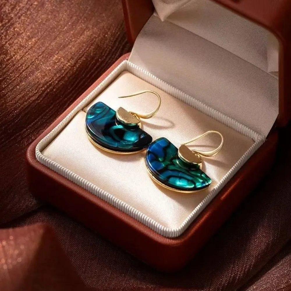 Colorful Fan-shaped Earrings Exaggerated Geometric Chinese Style Earrings Smudging Vintage Earrings Fashion Accessories