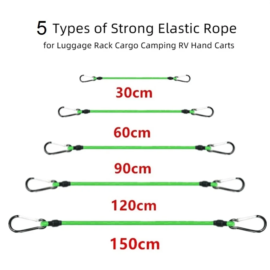 30-150CM Green Stretch Elastic Ropes 8MM Bungee Cords With Hooks Lightweight Bikes Tie Car Luggage Packing Roof Rack Strap