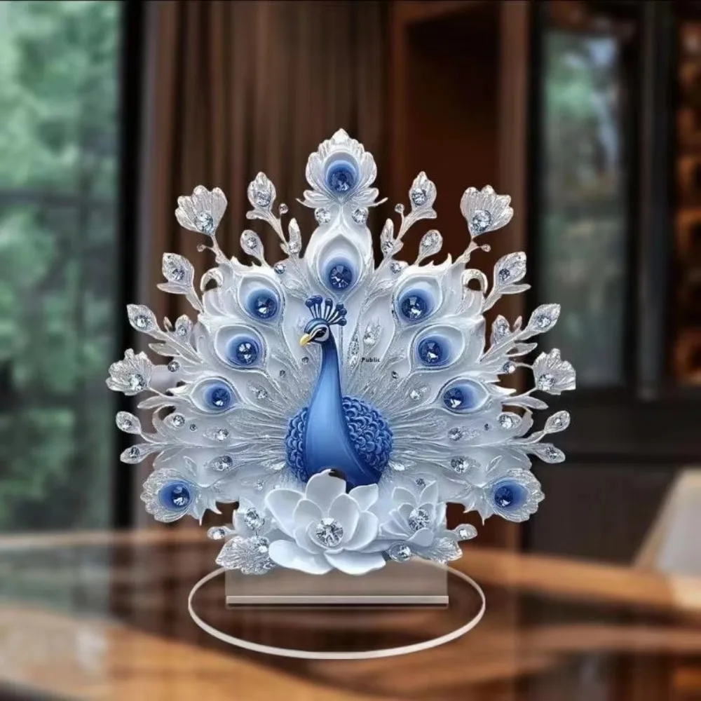 

New 10cm Peacock Ornament Acrylic DIY Peacock Standee Flat Peacock Desktop Decor Home Living Room Decoration