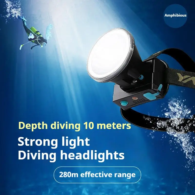 Strong Waterproof Diving Headlamp Rechargeable Ultra Bright LED Headlight for Underwater, Mining, Camping with Long Runtime