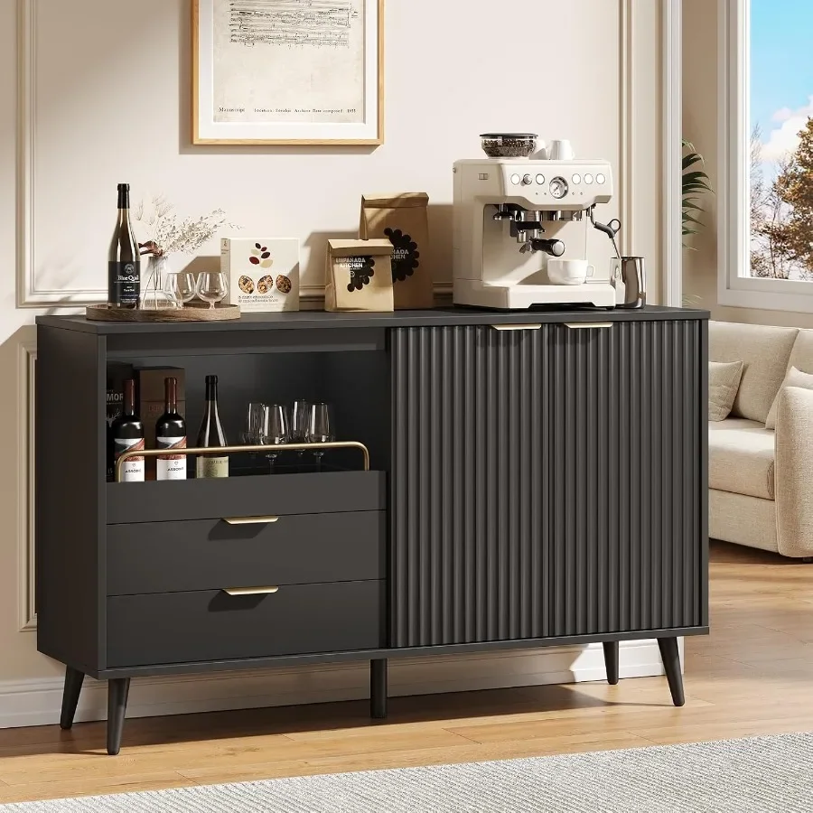 55 Inch Coffee Bar Cabinet with Drawers, Modern Liquor Cabinet
