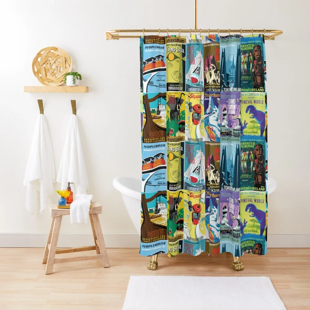 

Vintage Ride Posters Shower Curtain Waterproof Fabric Bathroom Waterproof Shower For Bathroom Curtain