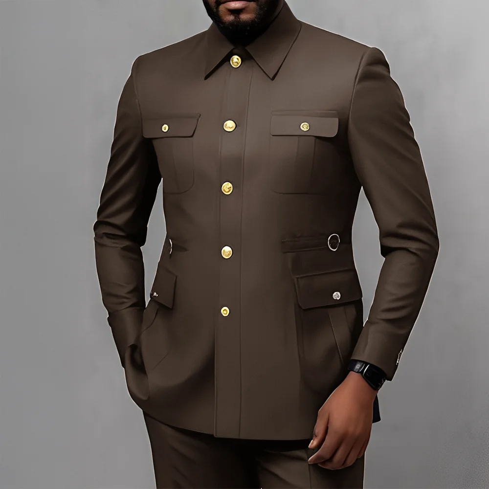 Men's 2-Piece Formal Suit, Utility Style, Golden Buttons, Suit + Trousers Combination, Fashionable Business Use view 2