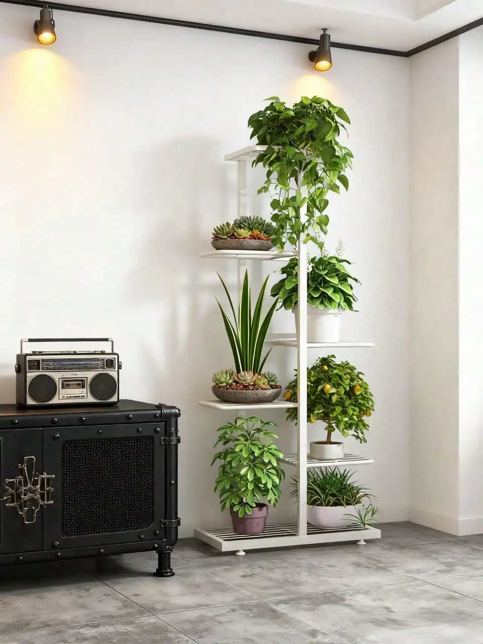 4-Tier Carbonized Wood Plant Stand 46in Tall Indoor Outdoor Stagger Shelf for Corner Balcony Living Room