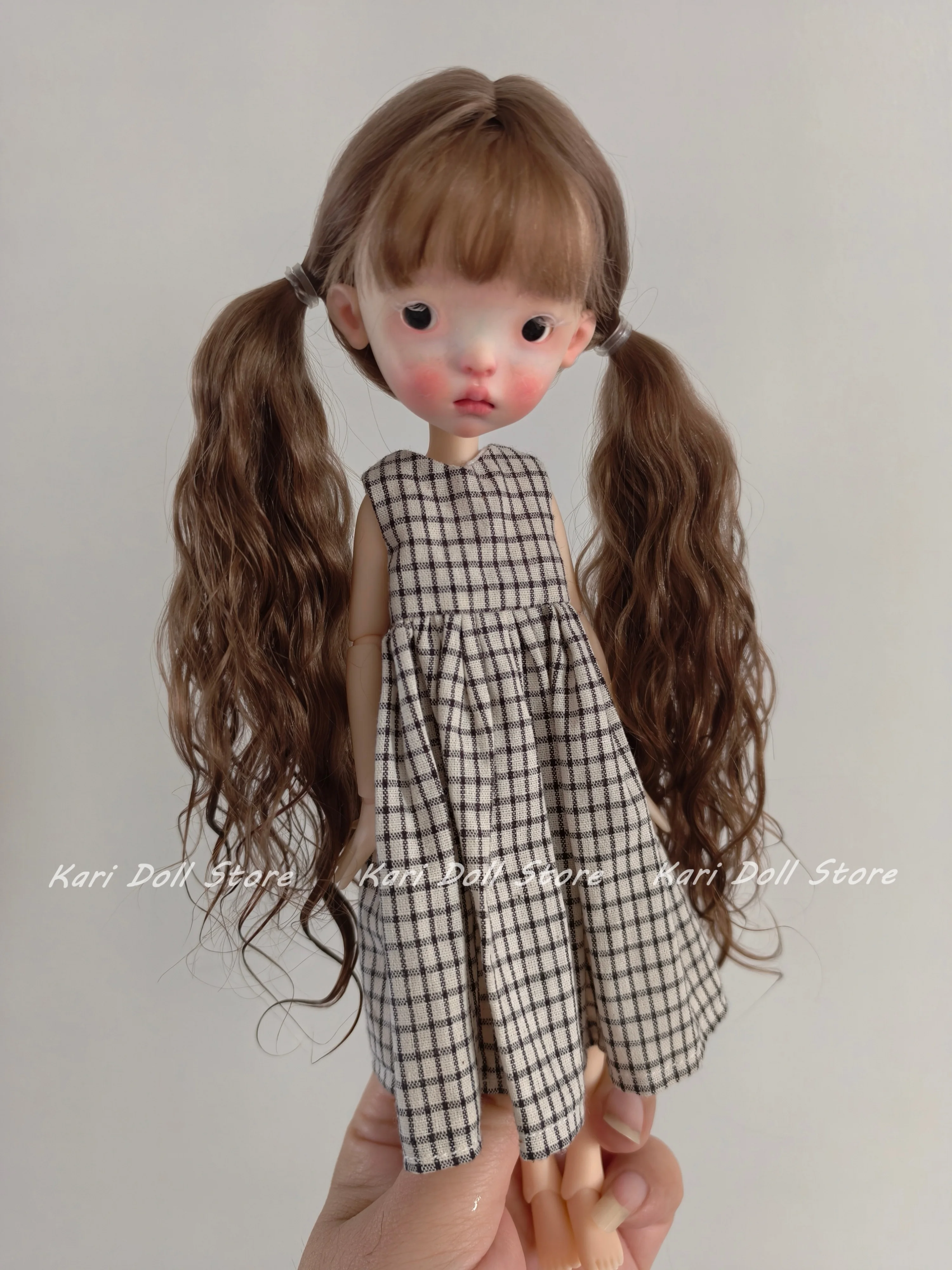 

Kari Doll Natural mohair hair Tie the hair tightly and sew double braids wigs for Landazz Landoudou Doll 16cm head circumference