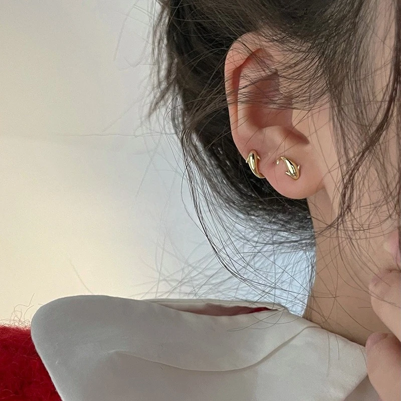 Fashion Personality 925 Sterling Silver Fish Dolphin Shaped Stud Earrings for Woman Girl Designer Jewelry Party Accessories Gift