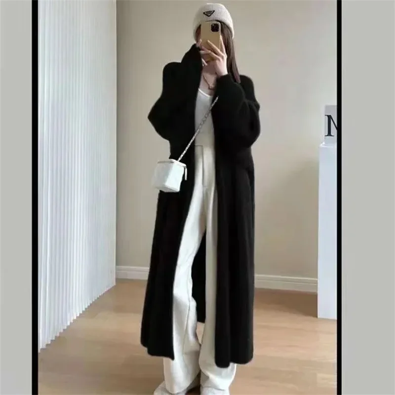 جديد منتصف طول أزرار مثير سليم تقليد المنك سترة مشغولة من الصوف سترة الإناث سترة الخريف الشتاء سترة سترة المرأة 2025