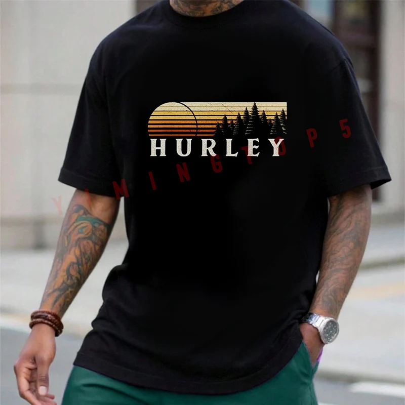 

Retro Sun & Pine Graphic Motorcycle Cotton Tshirt Men Funny Men T-shirt Summer Harajuku Short-Sleeve Top Tees