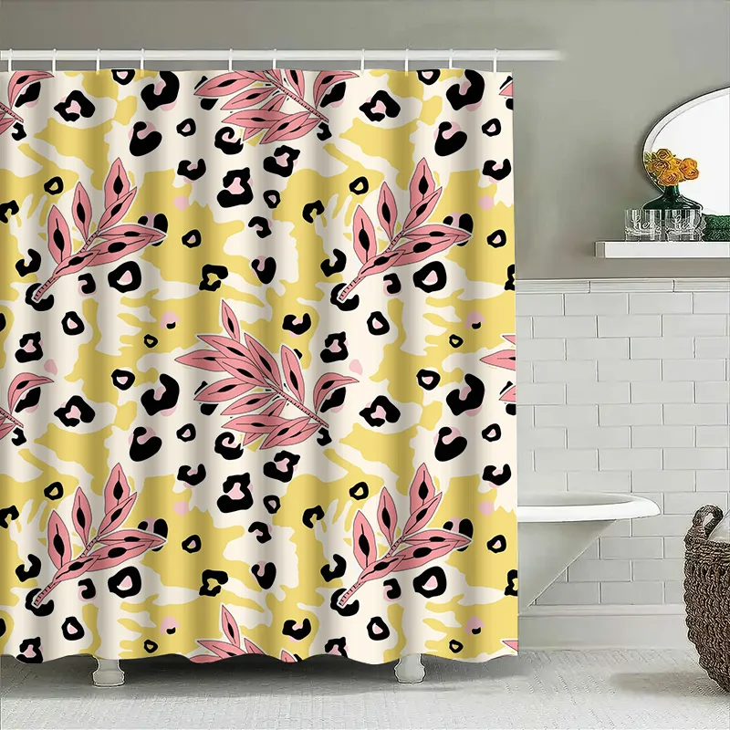 

Tuniu Animal Print Leopard Shower Curtain Floral Leaf Pattern Bathroom Decor Unique Design Quick Dry Window Curtain