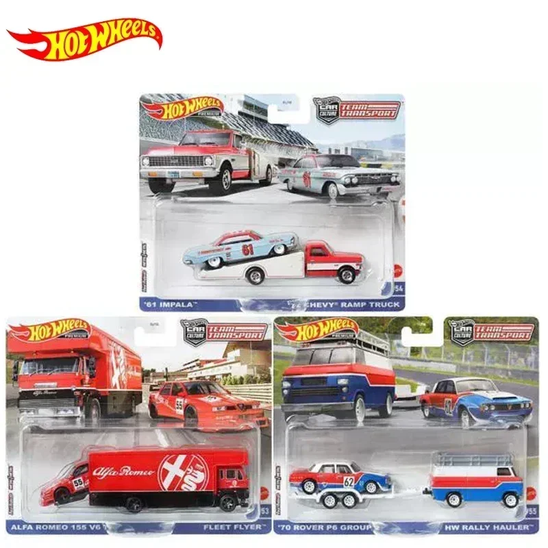 Original Hot Wheels Premium Car Culture Team Transport Vehicles Diecast 1/64 Alfa Romeo Fleet Flyer Chevy Boys Toys for Children